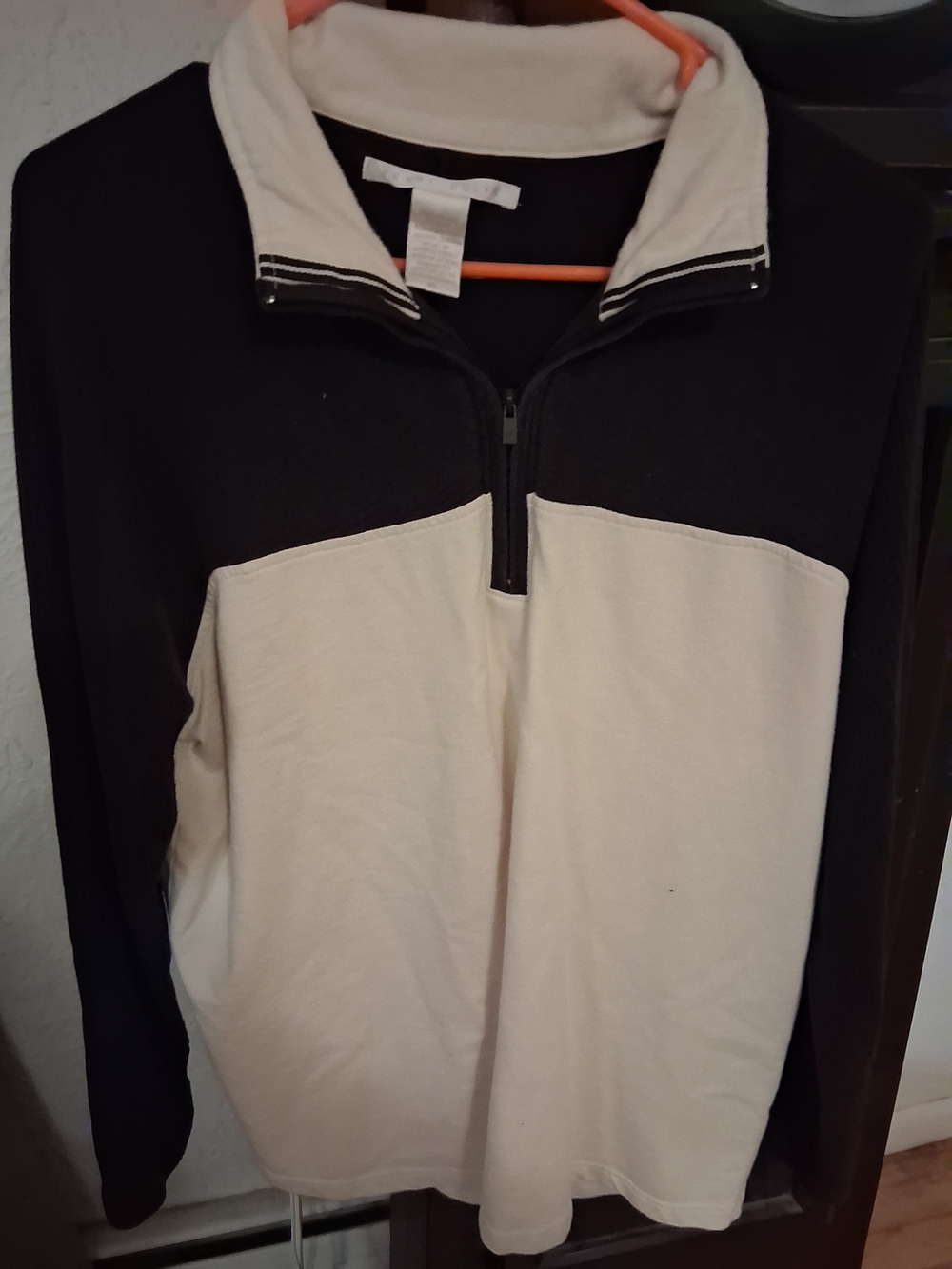 Perry Ellis Two-Tone Half-Zip Sweater in Black & Cream